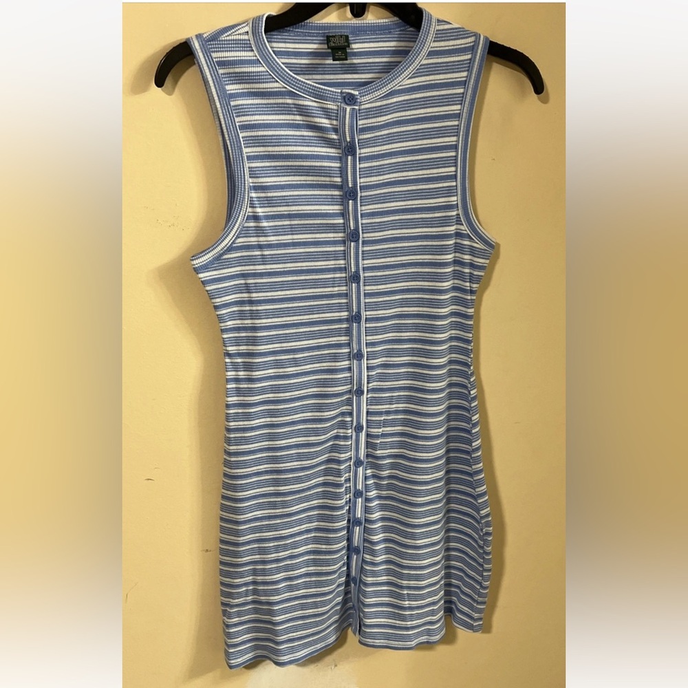 Women's Sleeveless Blue & With Striped Button-Front  Mini Dress Wild Fable M…@99